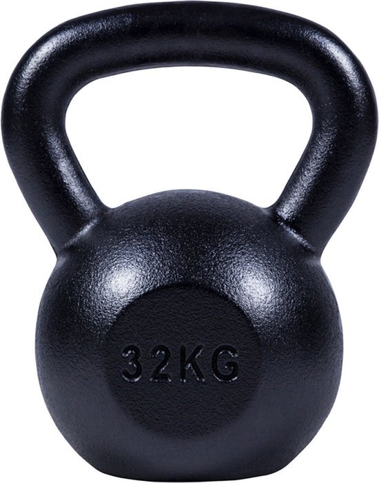 Gorilla Sports Kettlebell (32 kg) Gietijzer Zwart (extra stabiel)