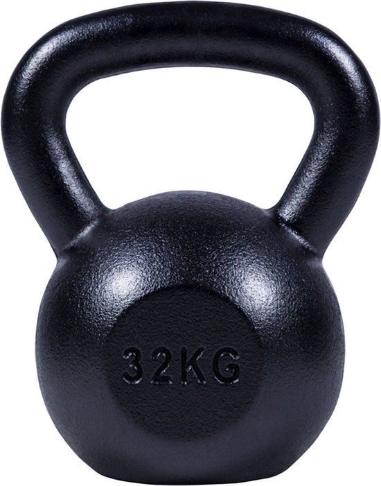 Gorilla Sports Kettlebell - 32 kg - Gietijzer - Zwart - Extra Stabiel