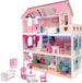 IKONKA Maison de poupée Bois 70 cm – Grande maison de poupée en bois avec meubles et LED – 3 étages – Rose