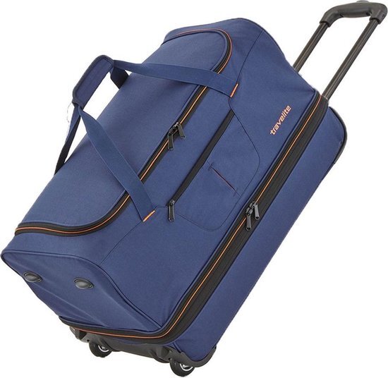 travelite Basics Wheeled Duffle 55 Expandable marine / orange Reistas Blauw