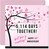 Grappige Ivory Grappige Anniversary Card voor vrouw of echtgenoot - 5114 dagen samen - I Love You cadeaus, gelukkige 14e huwelijksverjaardag kaarten voor partner, 145 mm x 145 mm wenskaarten voor veertiende jubilea
