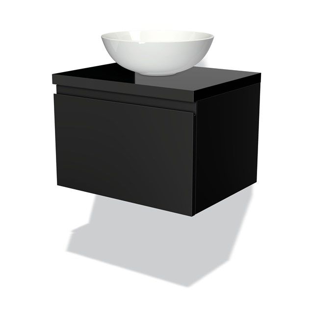 Maxaro Badkamermeubel Modulo Plato 60cm Mat Zwart 1 Lade Greeploos Hoogglans Zwart Blad