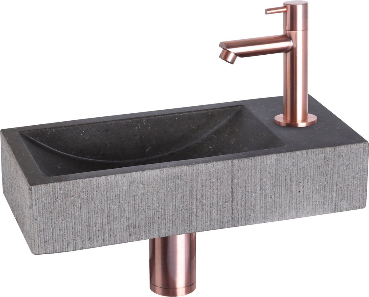 Differnz Ribble Fonteinset Bombai black natuursteen kraan recht rood koper 38.402.24