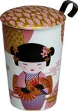 TEAEVE Theebeker "Little Geisha Rose" met Dekseltje en RVS Theezeef 350 ml