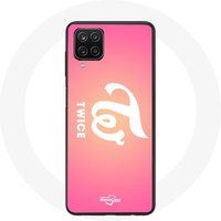 Maniacase Hoesje voor Samsung Galaxy A12 TWICE K-pop Groep Logo Wit Roze Achtergrond