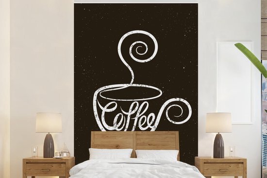 Nr1Wallpaper Behang - Fotobehang Koffie - Spreuken - Krijtbord - Breedte 145 cm x hoogte 220 cm