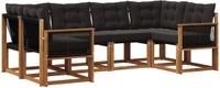 vidaXL - Hoek loungeset - 6 zitplekken - Naturel en zwart - Acacia hout