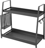 Merkloos Kruidenrek met 2 niveaus - keukenopslag organizer - multifunctioneel - 1 stuk - zwart - met metalen hangmand