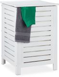 Merkloos Relaxdays wasmand met deksel - 86 l - uitneembare waszak - hout - 65,5 x 45 x 45 cm - wit