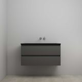 On-Line On-Line Onderkast - 100 cm - Voorgemonteerd - Ladestructuur - Acryl Wastafel - zonder Kraangat - Mat Antraciet