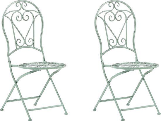 TRENTO - Set of 2 Green Metal Bistro Chairs