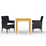 vidaXL 3-delige tuinset - zwart - 4 zitplekken - vierkante tafel