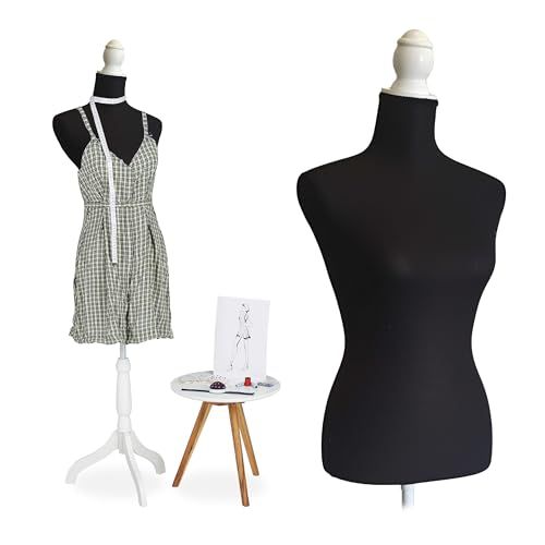 Relaxdays Paspop Vrouw Zwart Verstelbaar 160-175 cm Maat 36/38 Houten Voet