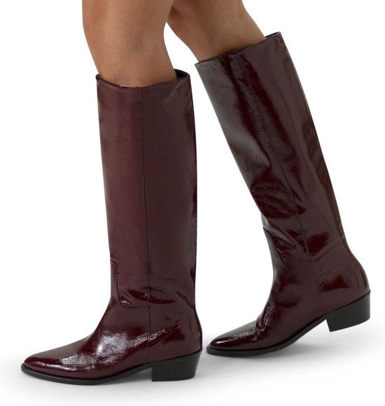 Manfield - Rode lakleren hoge laarzen - Maat 39 - Dames - 2944025