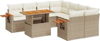 vidaXL 9-delige dining loungeset met kussens van polyrotan, beige