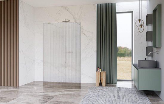 FortiFura Galeria Vrijstaande Inloopdouche - 180x200cm - Helder geribbeld - antikalk - 8mm veiligheidsglas - RVS geborsteld