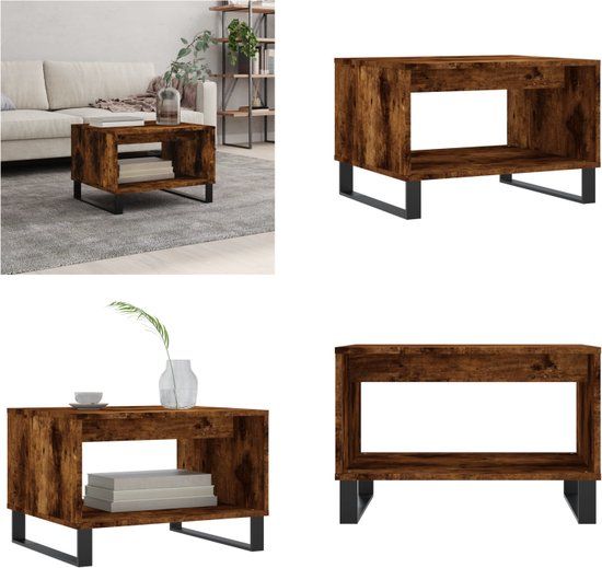 vidaXL Salontafel 60x50x40 cm Bewerkt Hout Gerookt Eikenkleurig