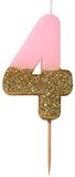 Talking Tables Roze Nummer 4 Verjaardagskaars met Gouden Glitter - Taarttopper Decoratie
