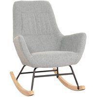 HWC-N13 Schommelstoel, relaxfauteuil, TV-fauteuil, massief hout metaal stof/textiel 320g/m² ~ grijs-groen