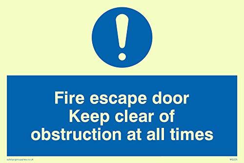 Viking Signs Viking Signs MQ225-A6L-P "Fire Escape Door Keep Clear Of Obstruction At All Times" Sign, Semi-Rigid Photo luminescent Kunststof, 100 mm H x 150 mm W