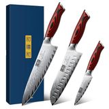 HOSHANHO Damast keukenmessenset, 3-delig, ultra-scherpe messenset, professionele koksmessenset met ergonomische greep G10, geschenkdoos