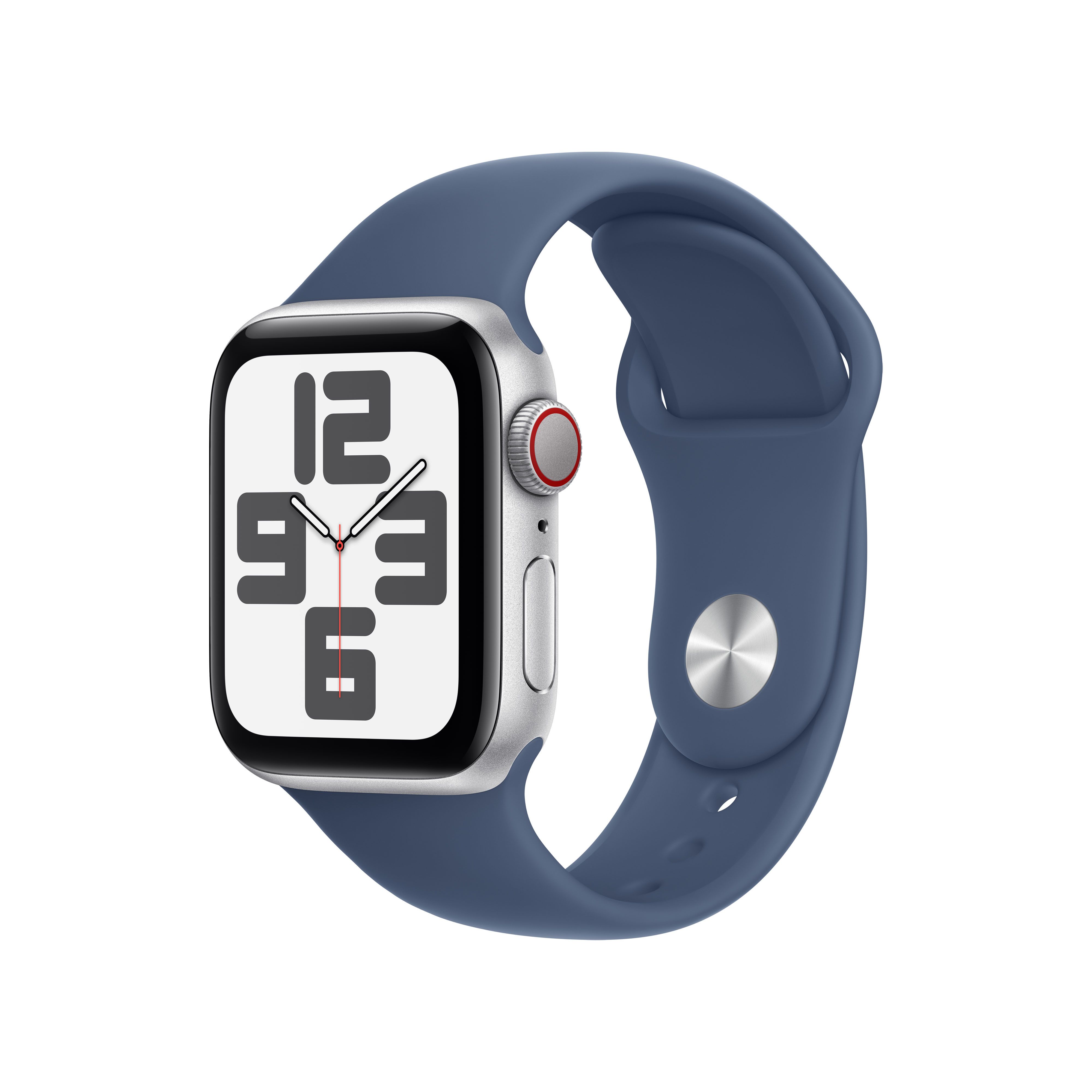 Apple Watch SE 2024 40mm Silver Aluminium Case with Denim Sport Band - GPS + Cellular