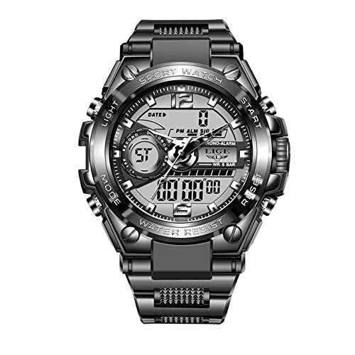 KDFJ Sport Mannen Quartz Digitale Horloge Creatieve Duikhorloges Mannen 50m Waterdicht Alarm Horloge LED Stopwatch Dual Display Klok-zwart