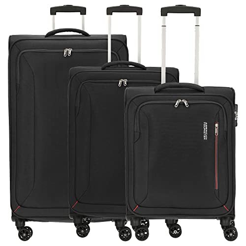 American Tourister Hyperspeed 4-wielen kofferset 3-delig, zwart (Jet Black)., Eén maat, Bagagesets