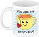 Bellatio Decorations Verjaardags/cadeau mok - geel - Smile / Emoticon best tea - grappig - 300 ml