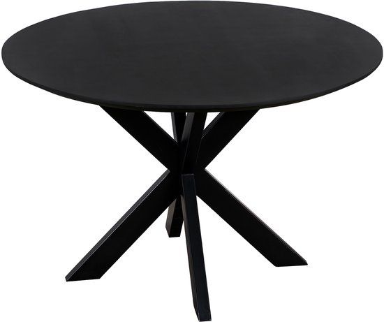 QUVIO Eettafel Sofia - Rond - Ø 130 cm - Stalen kruispoot - FSC® gecertificeerd mangohout - Zwart
