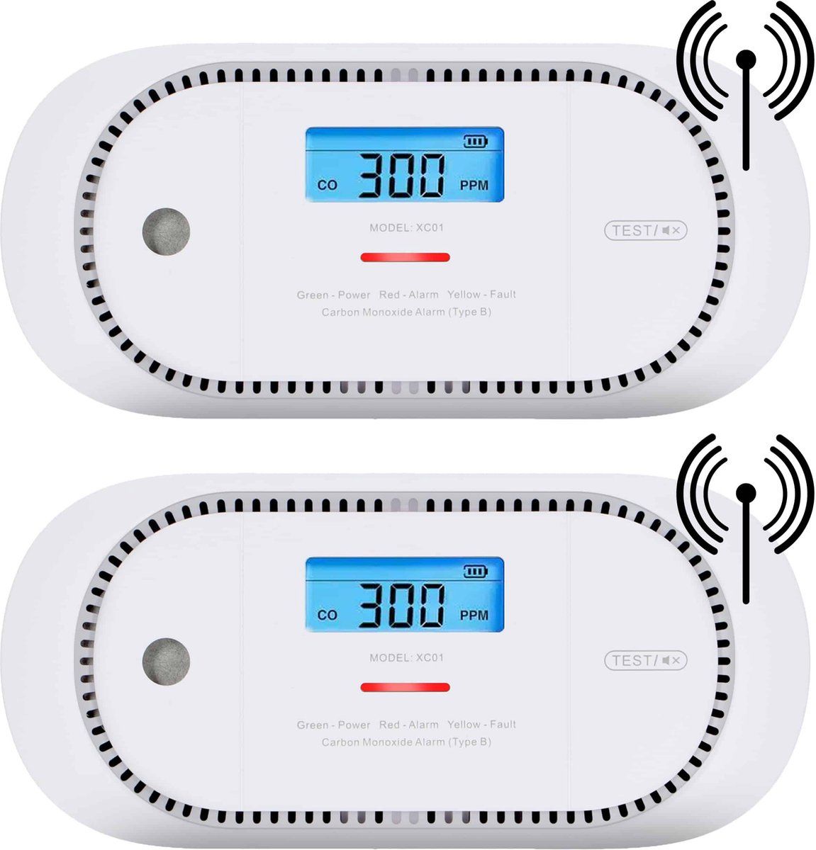 X-sense XC01P-WR Koppelbare koolmonoxidemelder - 2 koolmonoxidemelders - 10 jaar Figaro® sensor - LCD display - Voldoet aan Europese norm - Draadloos koppelbaar