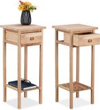 Merkloos Relaxdays Nachtkastje set van 2, hout, 60 x 25 x 25 cm, bijzettafel met lade, hoog, voor slaapkamer, woonkamer, natuur