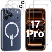 Phonillico® Hoes voor iPhone 17 PRO met 2 Gehard Glas en 2 Camera Beschermers - Geïntegreerde Magnetische Ring