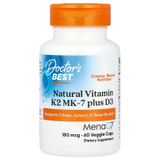 Vitamine K2 MK7 naturelle avec MenaQ7 plus D3, 180mcg - 60 gélules végétales