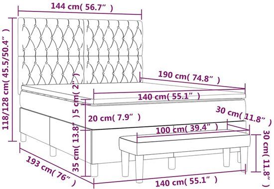 vidaXL Boxspring met matras fluweel donkerblauw 140x190 cm