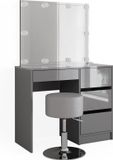 Vicco Sherry Kaptafel set met kruk – 90 cm met LED-verlichting en kruk Grijs