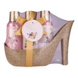 Accentra Cadeauset Romantic Dreams voor vrouwen, badwellness-verzorgingsset in High Heel glitterpumps design in roze goud, tea-roos & fluwelen geur, 100 ml douchegel, 100 ml bodylotion, 130 g badzout