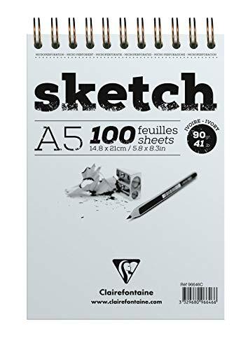 Clairefontaine - Ref 96646C - Ivory Wirebound Sketch Pad (100 vellen) - A5 (148 x 210mm) in grootte, 90gsm papier - Geschikt voor schetsen met potlood, houtskool