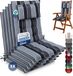 Beautissu Sun-HL - Set van 5 Premium Hoge Rugleuning Kussen met Hoofdkussen 120x50 cm UV-bestendig & 8cm Dik Kussen Tuinstoelkussen Antislip Bevestigingsbanden Stevige Stof Antraciet gestreept