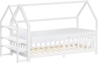ML-Design Kinderbed huisbed 90x200 cm wit grenenhout met matras H-16cm uitvalbeschermend plankdak en lattenbodem