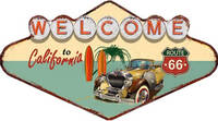 Clayre & Eef Wanddecoratie - 49x27 cm - Groen/Rood - IJzer - Welcome to California - Tekstbord