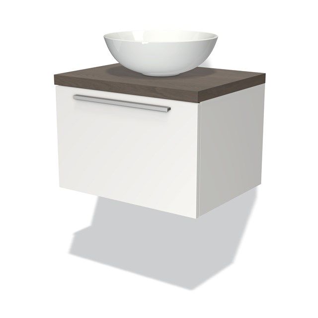 Maxaro Badkamermeubel Modulo Plato 60cm Mat Wit 1 Lade Donkerbruin Eiken