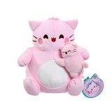 PEMBE Knuffeldier, 23 cm, klein, Pembe, knuffel, roze kat met extra zachte textuur, decoratief kussen voor slaapkamer, zacht pluche figuur met geborduurde details