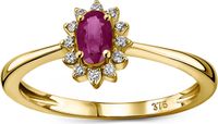 Miore Pure Ring - 9 Karaat - Goudkleurig - Met Diamanten en een Robijn - Handgemaakte Sieraden - Elegant - Elegante Dames Sieraden - Maat 58