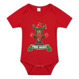 Bellatio Decorations Kerst baby rompertje - rood - rendiertje - free hugs - Kerst cadeau 80