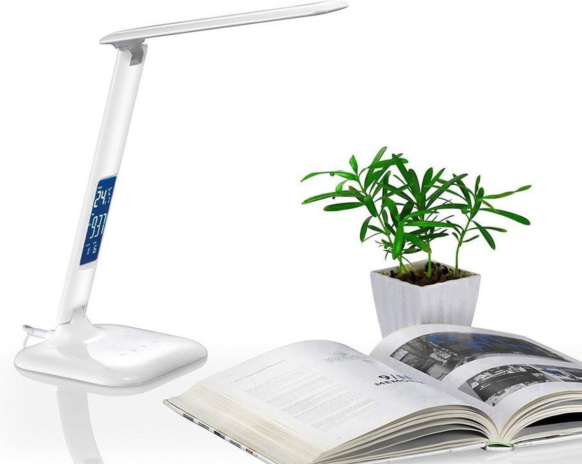 K:A Bureaulamp Weerstation | Bedlamp | Leeslamp | Nachtlamp | Ledlamp | LED | Met Klok | Wekker en tempratuurmeter | Dimbaar