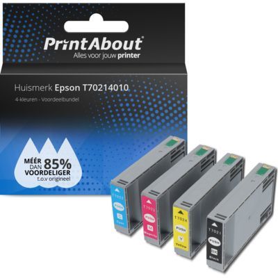 PrintAbout Huismerk | T70214010 | 4-kleuren Voordeelbundel | Compatibel met Epson