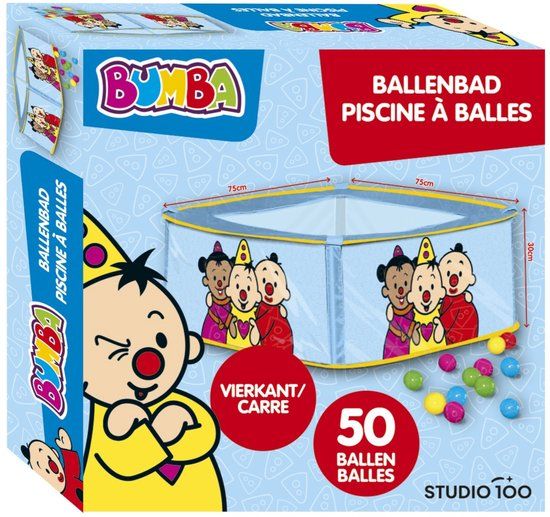 Bumba - Ballenbak - Ballenbad inclusief 50 kleurrijke ballen - Vierkant - Voor binnen en buiten - 75 x 75 x 30 cm