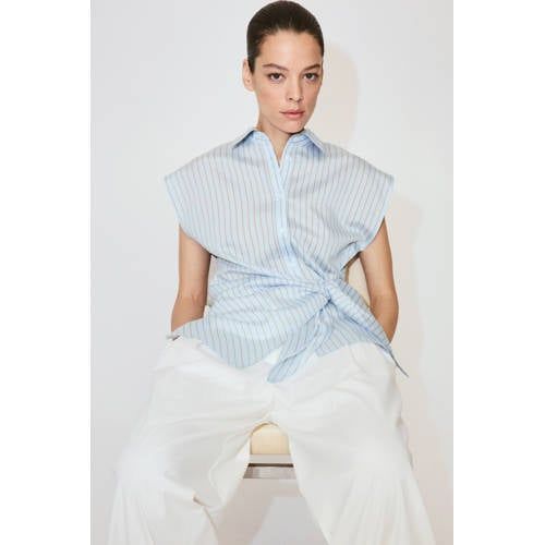 Mango Mango blouse met krijtstreep - lichtblauw