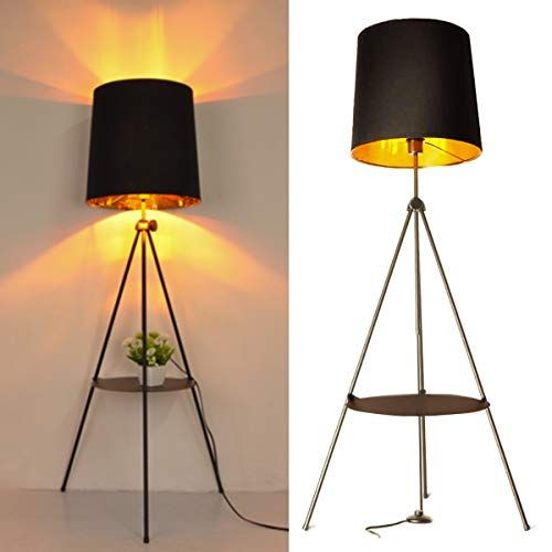 Barcelona LED Staande lamp met metalen rek, modern Scandinavisch design, retro lampenkap, in hoogte verstelbaar, met E27-fitting, voor woonkamer, slaapkamer, studio